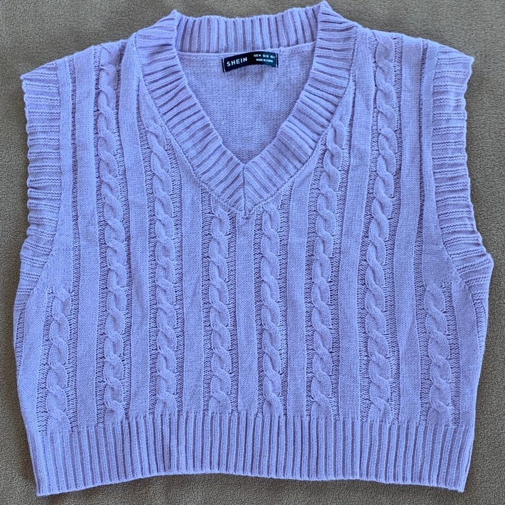 SHEIN Lilac V-Neck Cable Knit Sweater Vest